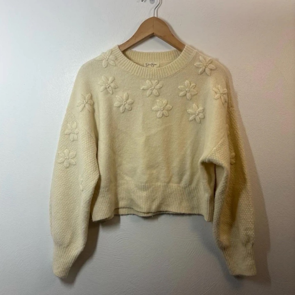Jessica Simpson Ivory Floral Knit Sweater